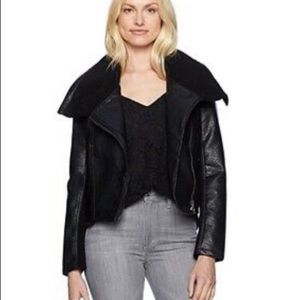 Blank NYC Vegan leather jacket with cable knit details
